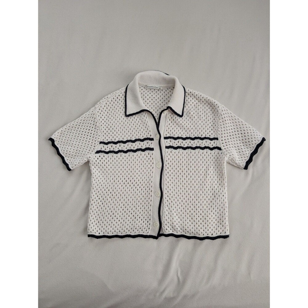 ABERCROMBIE & FITCH Women’s Polo Crochet Button Up Polo White Size S Knit Mesh